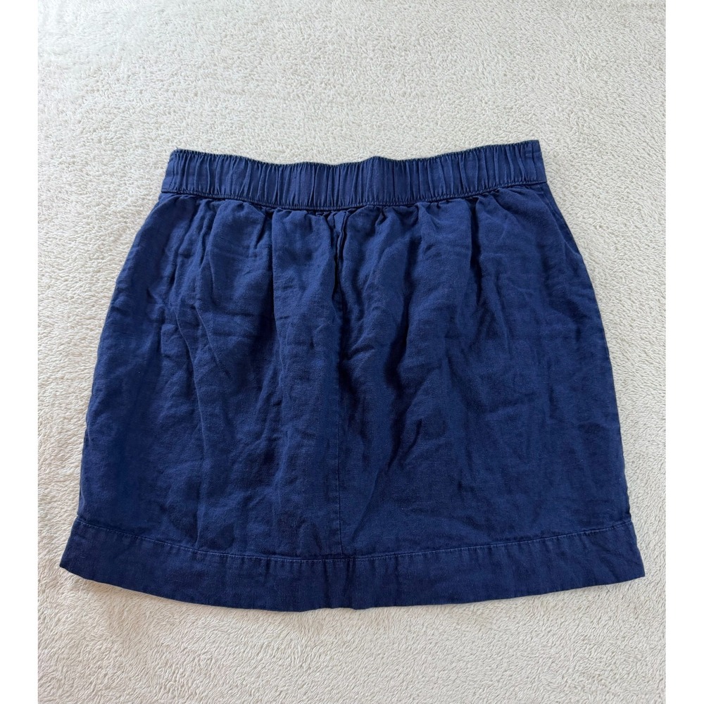 Nicole Miller Linen Skirt Womens L Navy Blue Built-in Shorts Button Front Pocket - Picture 3 of 8